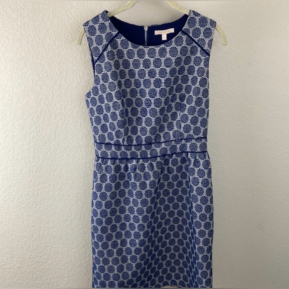 Skies Are Blue Dress Womens Medium Blue White Sleeveless Sheath Textured Pockets - Picture 3 of 12